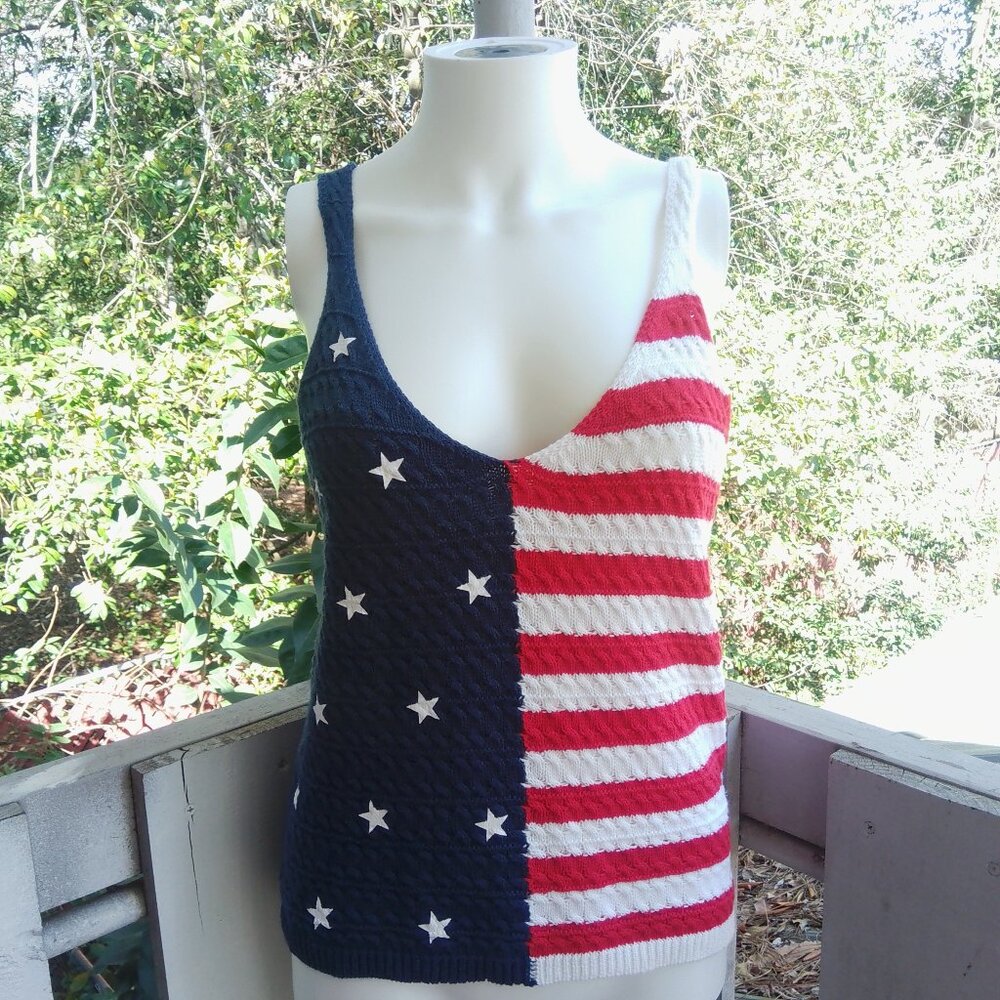 moon & madison Red White and Blue American Flag Cable Knit Camisole